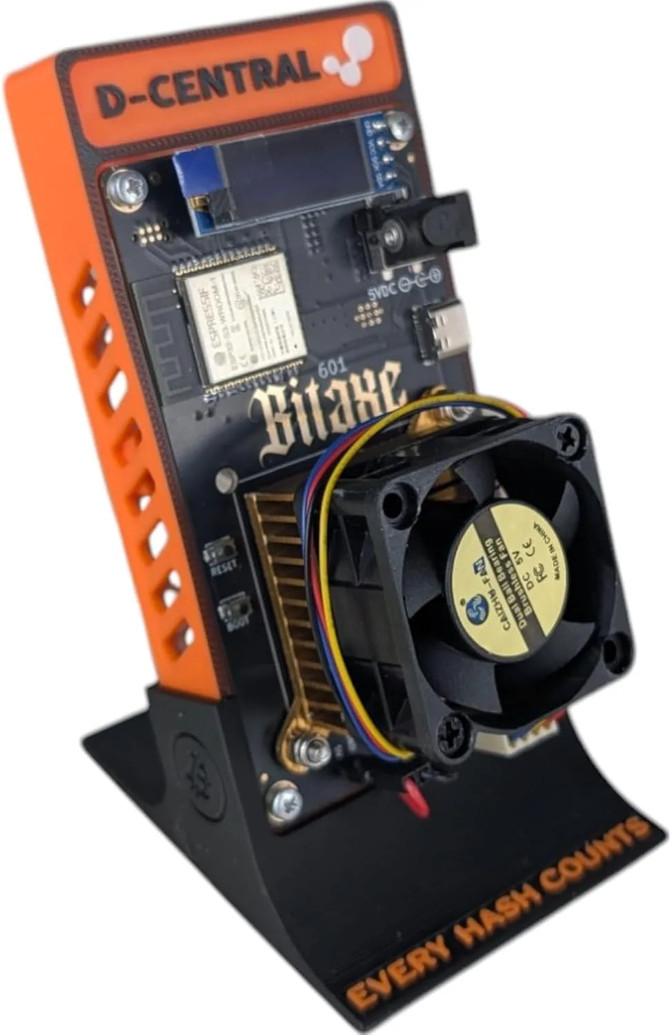 Bitaxe solo miner PCB board and ASIC chip close-up
