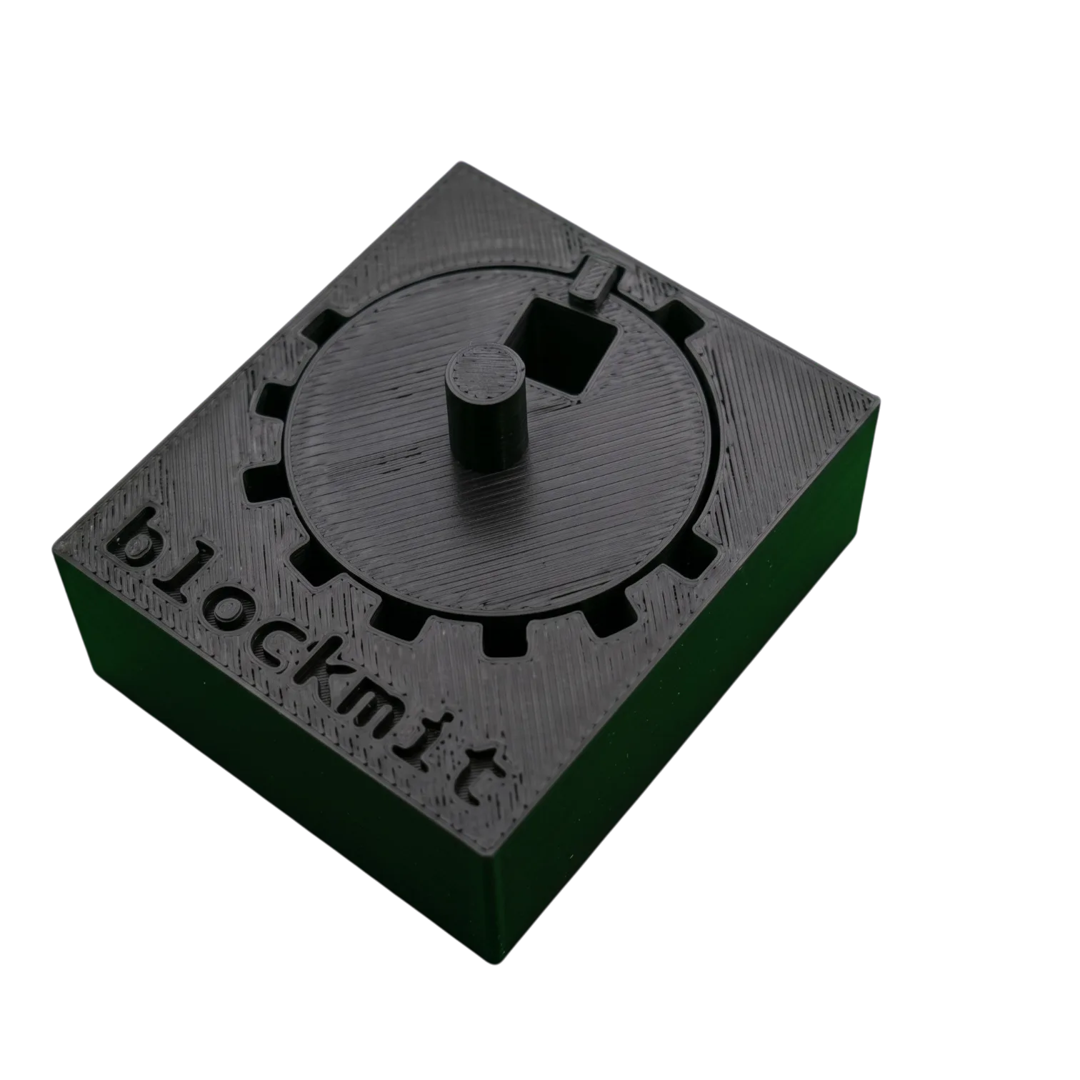 3D printed Blockmit jig used as a guide to stamp a crypto seed phrase onto metal washers.