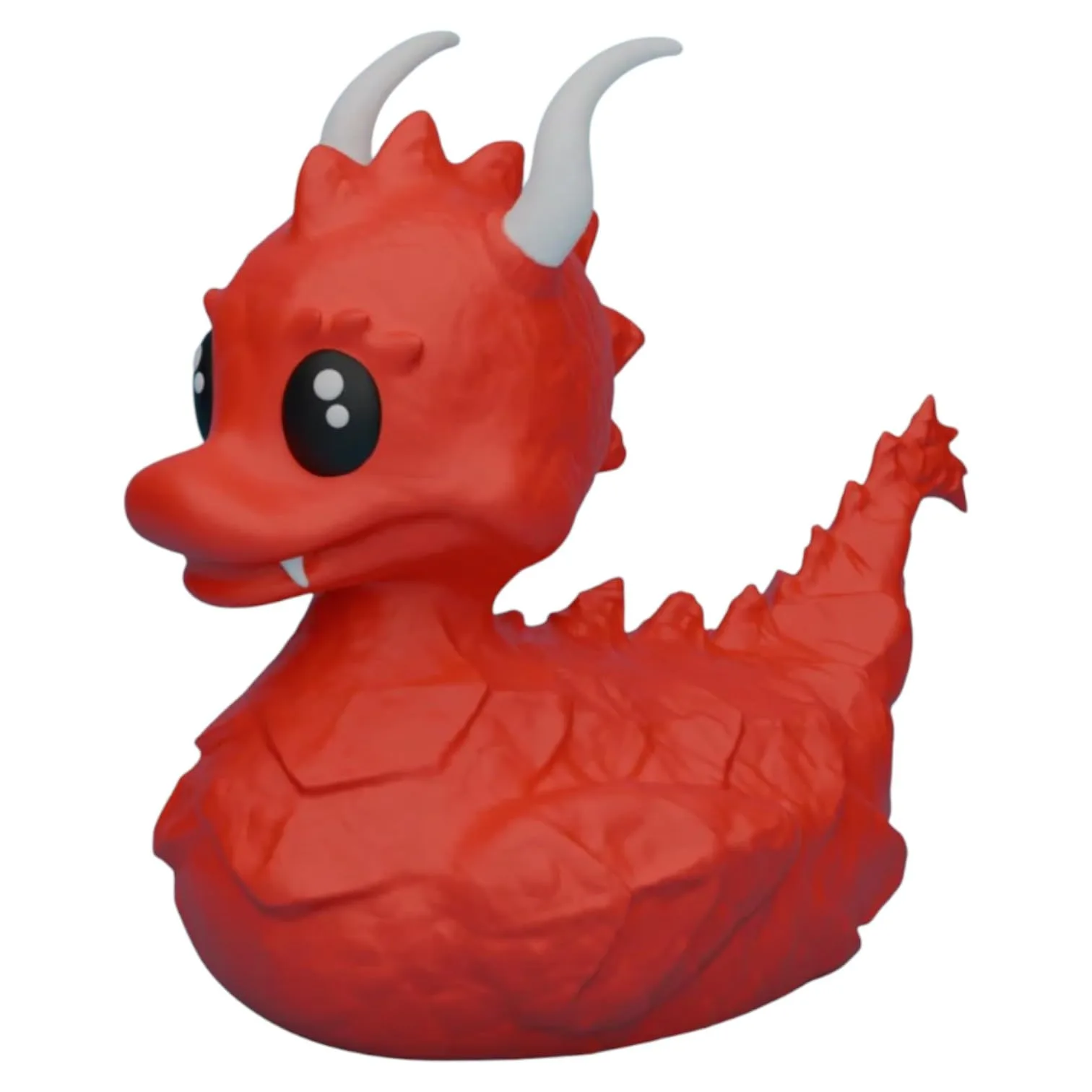 Dragon Duck Figurine – Red Fantasy Duck Collectible with Horns and Spiked Tail – Cute Desk Décor for Dragon Lovers, Ducks for Jeeps, and Mythical Gifts – 3D Printed in Canada front view