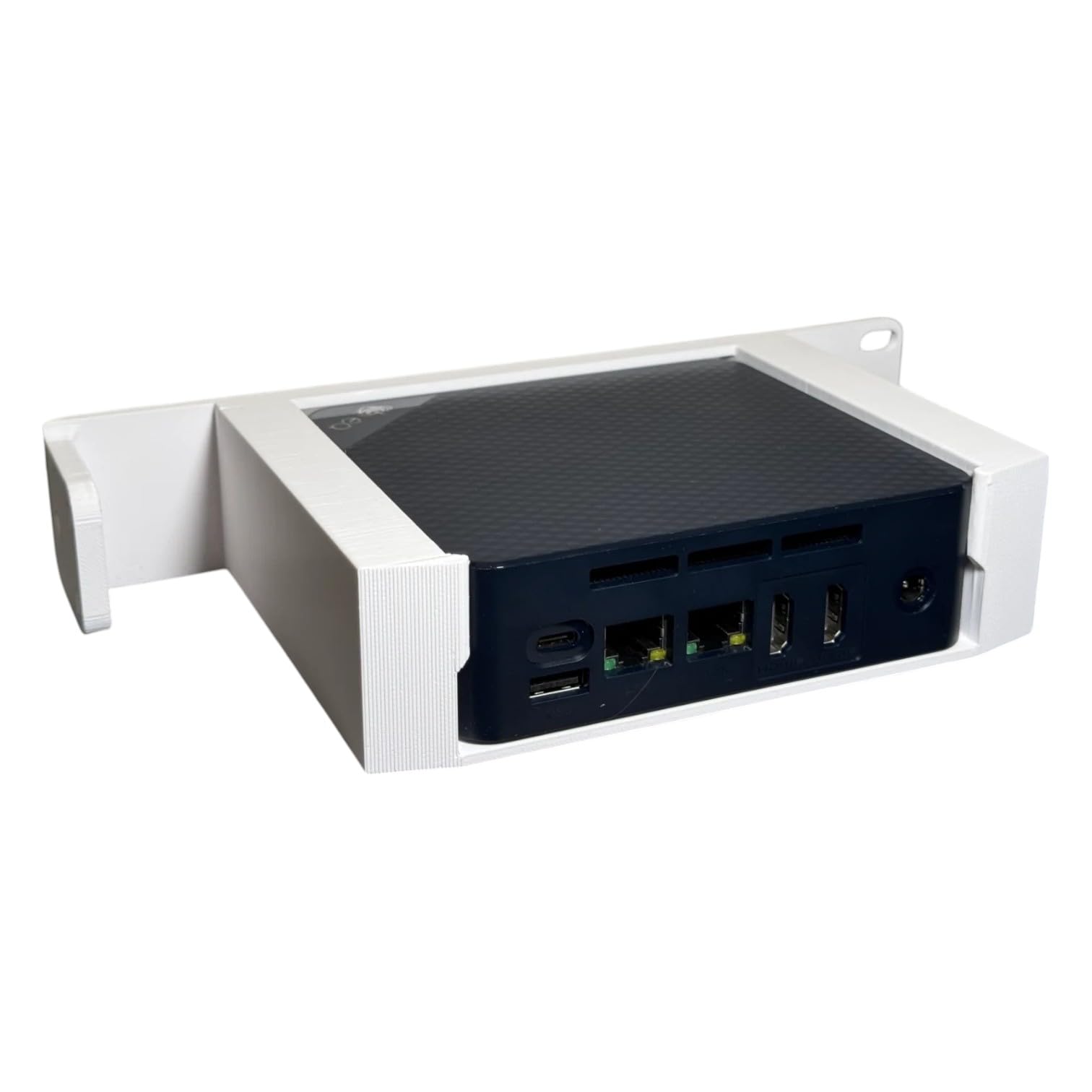 Mini PC Rack Mount for Desk or Server Rack – Custom Fit with Honeycomb Ventilation and Front I/O Access – Durable White PETG – 3D Printed in Canada – Image 2