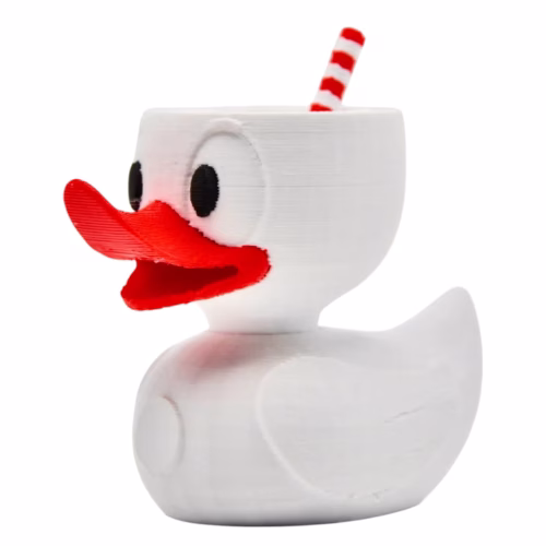 Cuphead Duck Drink Holder – Whimsical 3D Printed Duck Cup with Red Straw for Desk, Bar, or Display – Collectible Novelty Cup Sculpture – 3D Printed in Canada