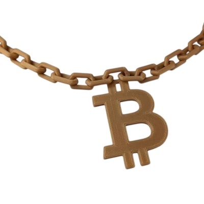 Bitcoin Block-Chain Necklace, Gold PLA Crypto Pendant, Sustainable BTC Jewelry Gift for HODLers & Blockchain Enthusiasts