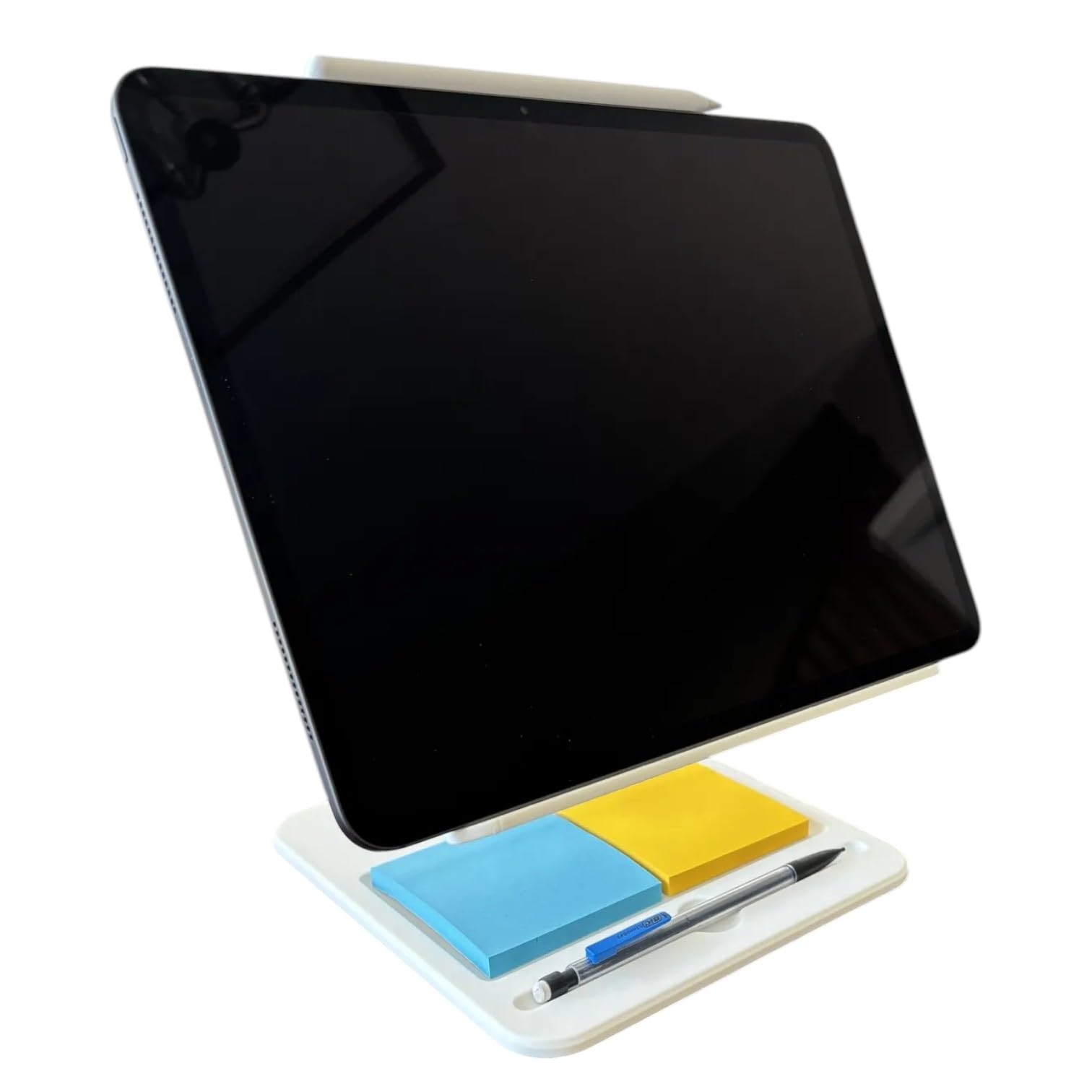 Foldable Tablet Stand with Storage Tray – Collapsible, Articulating Tablet Holder for Desk, Bed or Kitchen – Compatible with Tablet, Kindle, Samsung Tab & More – 3D Printed in Canada