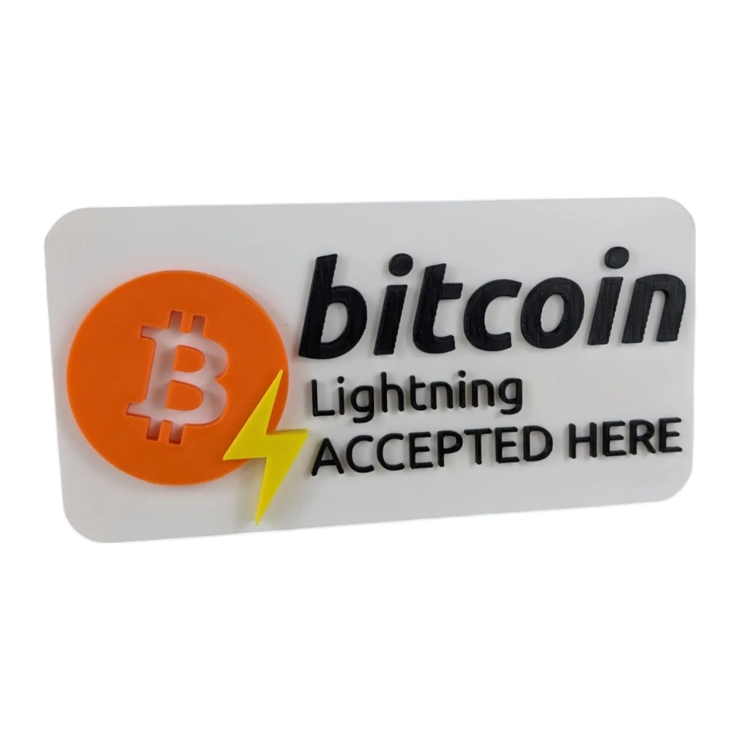 Bitcoin Lightning Accepted Here Sign | 3D Crypto Payment Display | BTC Lightning Network Storefront & Business Sign front view