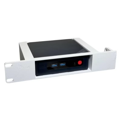 Mini PC Rack Mount for Desk or Server Rack – Custom Fit with Honeycomb Ventilation and Front I/O Access – Durable White PETG – 3D Printed in Canada