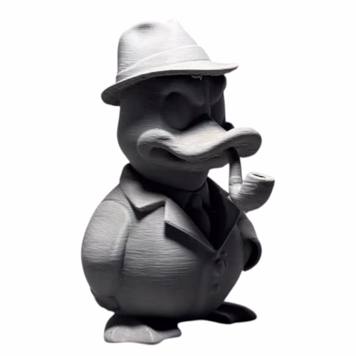 Detective Duck Figurine – Noir Duck Sculpture with Pipe & Fedora Hat, Private Eye Decor for Desk or Shelf – 3D Printed in Canada
