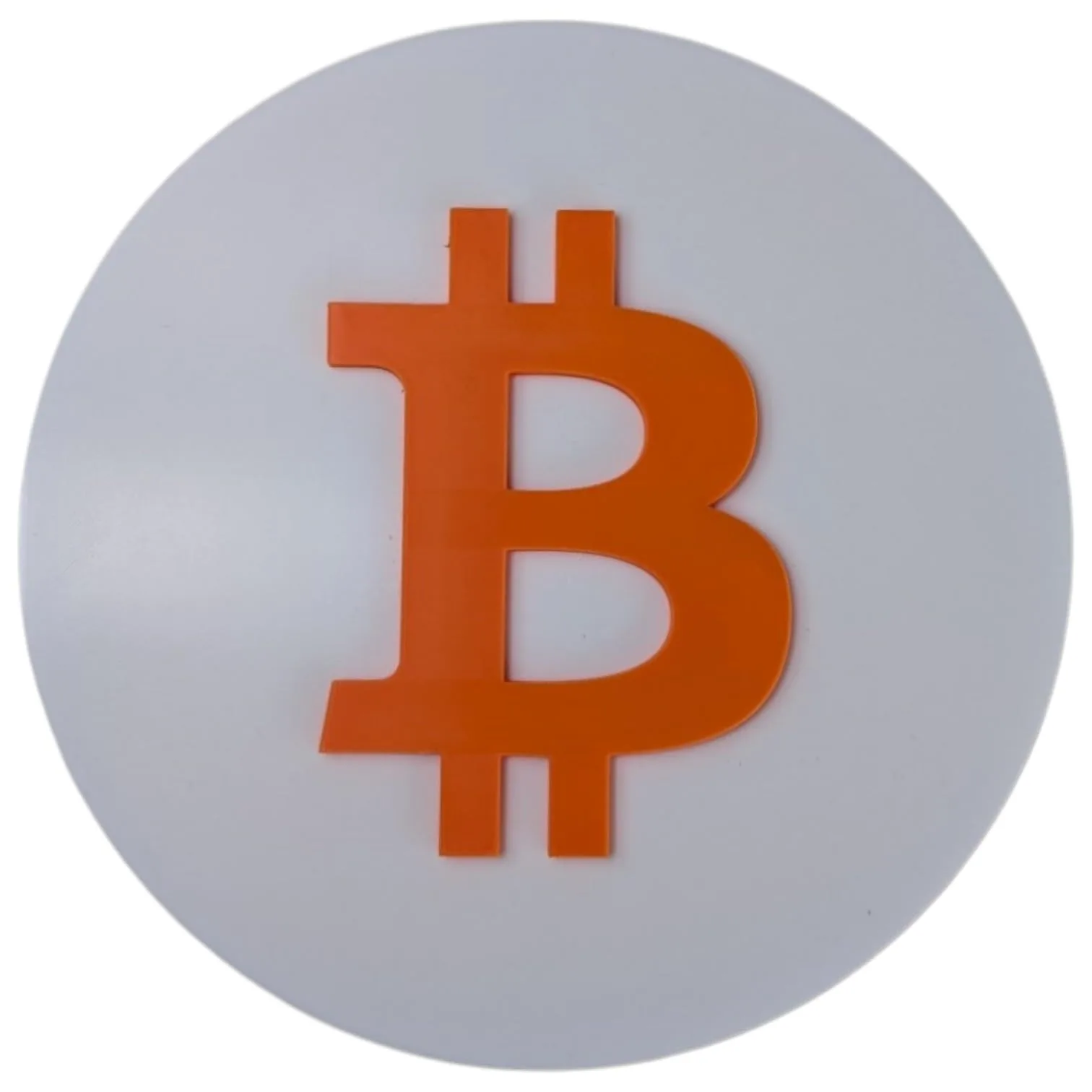 Bitcoin Logo Wall Plaque | 3D Bitcoin Symbol | Crypto Decor for Office, Home & Mining Rigs | White BTC Sign front view