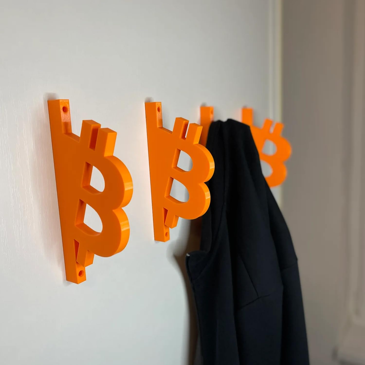 Bitcoin Symbol Hanger – Set of Two (2) – Stylish Orange Crypto Décor Wall Hook for Coats, Bags & Hats – Home and Office Upgrades - Image 3