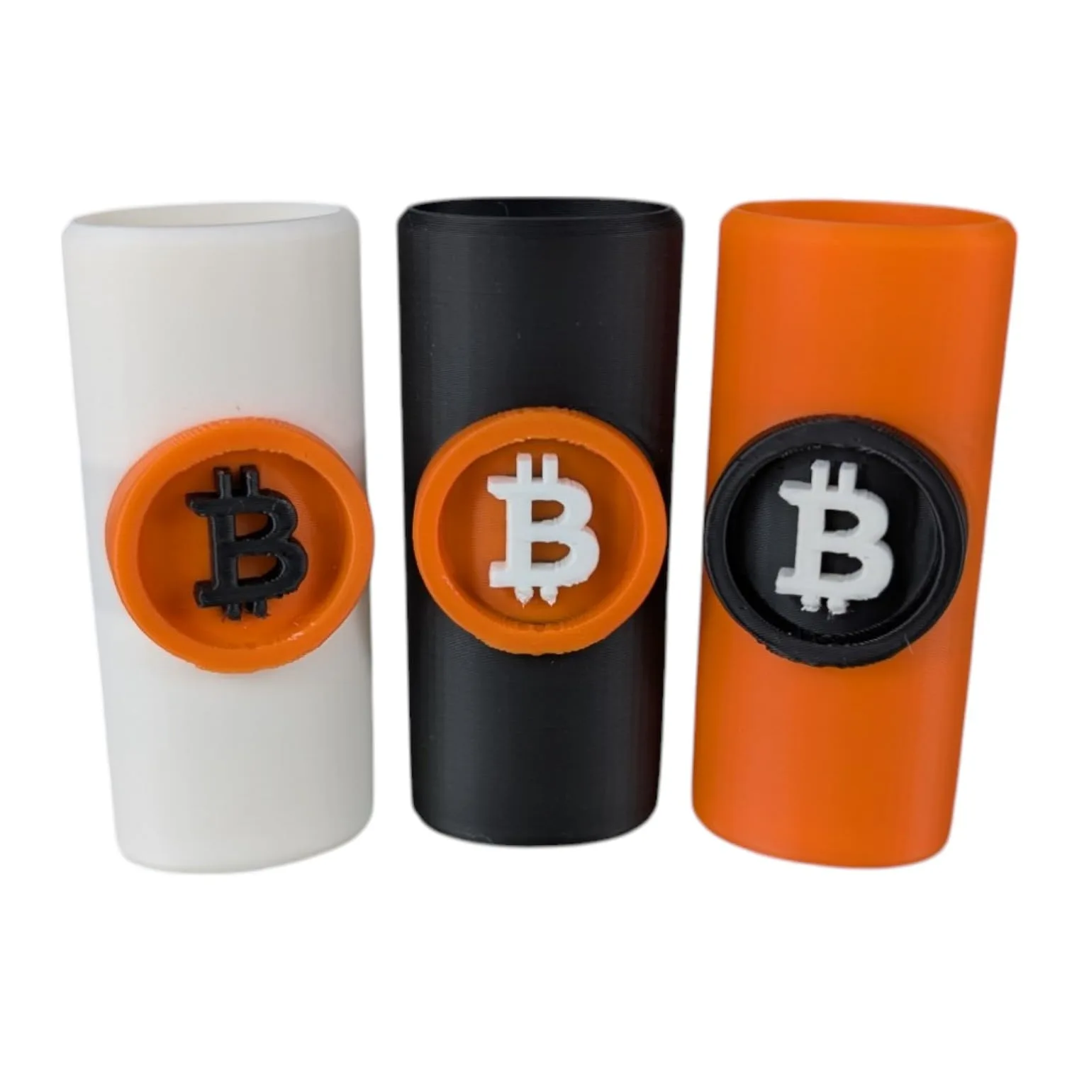 Bitcoin Lighter Case (Pack of 3) | Lighter Sleeve for Standard Lighters | Crypto-Themed Cover | Bitcoin Logo Grip | Black, Orange & White front view