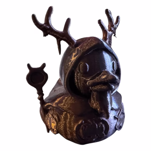 Druid Duck Figurine – Antlered Fantasy Duck Mage with Staff and Hooded Cloak for Desk Decor or Collectors – 3D Printed in Canada