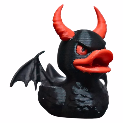 Demon Duck Figurine – Gothic Devil Duck with Red Horns & Bat Wings – Collectible Horror Rubber Duck Display for Teens & Adults – 3D Printed in Canada