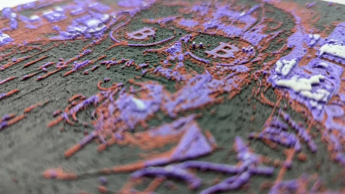 D-CENTRAL.TECH Sons of Bitcoin 3D Painting | Edgy Crypto Art Inspired by SoA TV Show | Framed & Wall Mountable | Unique Home & Office Decor, Gritty Purple/Red/Black - Image 2