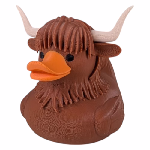 Highland Cow Duck Figurine - Collectible Dashboard Duck for Cars & Jeeps - Funny Rubber Duck Alternative for Duck Duck Jeep Trend - Unique Cow Duck Décor for Cruise Ship Hiding – 3D Printed in Canada