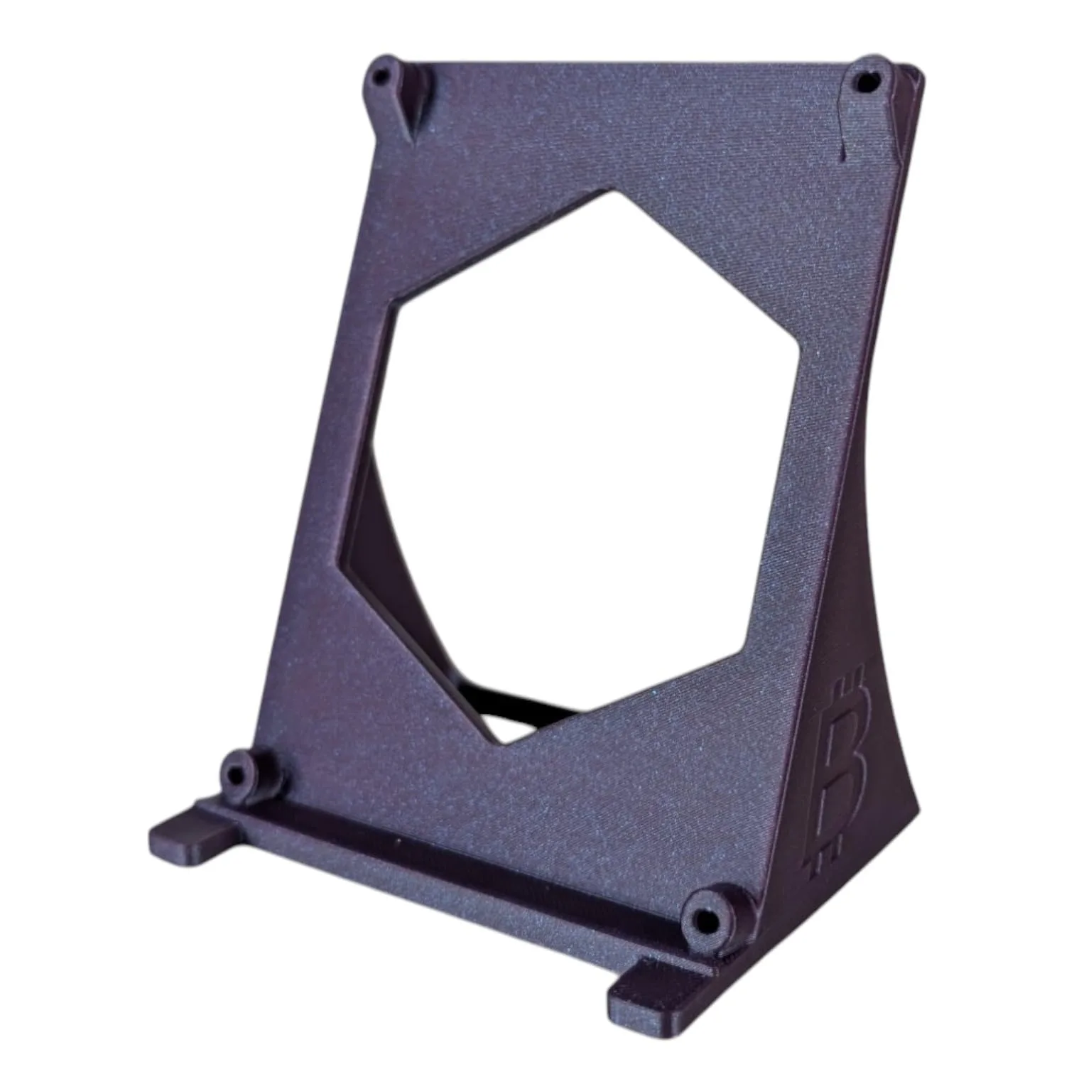 Simpleton NerdQaxe+ Stand | 3D Printed Crypto Mining Stand | Bitcoin ASIC Miner Holder for NerdQaxe+ | Sturdy & Space-Saving (Galaxy Purple) front view