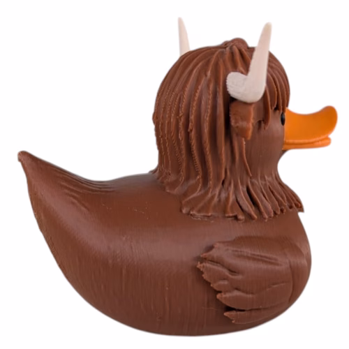 Highland Cow Duck Figurine - Collectible Dashboard Duck for Cars & Jeeps - Funny Rubber Duck Alternative for Duck Duck Jeep Trend - Unique Cow Duck Décor for Cruise Ship Hiding – 3D Printed in Canada