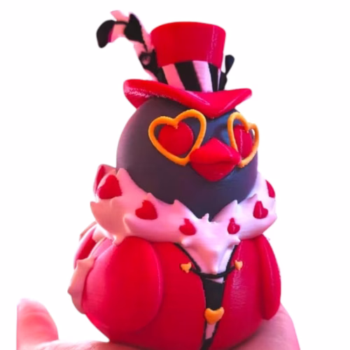Lovebird Royal Duck Figurine – Romantic Heart Glasses & Top Hat – Valentine's Day Shelf Decor or Collectible – 3D Printed in Canada