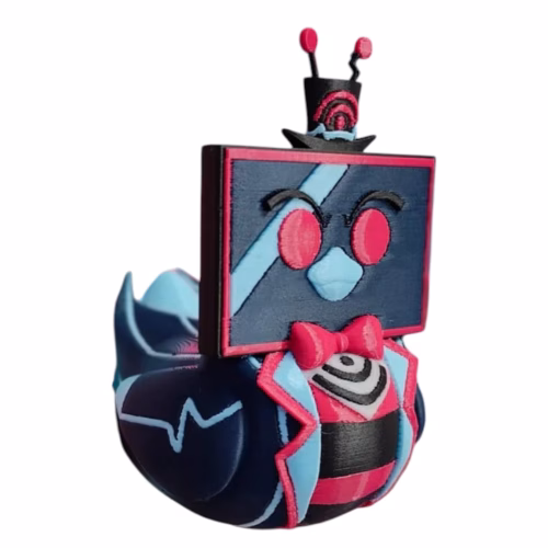 Cyber Broadcast Duck Figurine – Retro TV Head, Glitchcore Duck, Ducks for Jeeps, Cyberpunk Collectible Display – 3D Printed in Canada
