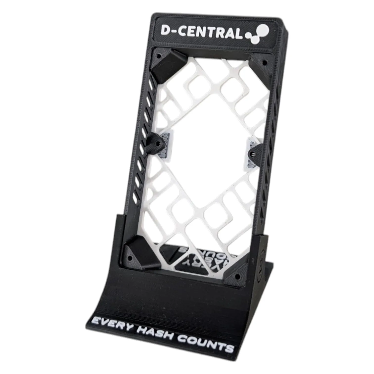 D-Central.TECH The Modern Bitaxe Stand – Enclosure for Bitaxe Bitcoin ASIC Miner | Supports 2nd Backside for Enhanced Cooling | Multi-Orientation Foot | Horizontal & Vertical Setup (Black) front view