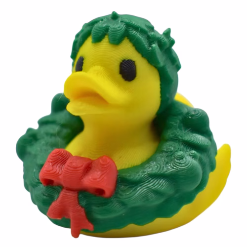 Christmas Wreath Duck Figurine – Holiday Rubber Ducky-Inspired Collectible Décor for Desk, Shelf, or Gift – 3D Printed in Canada