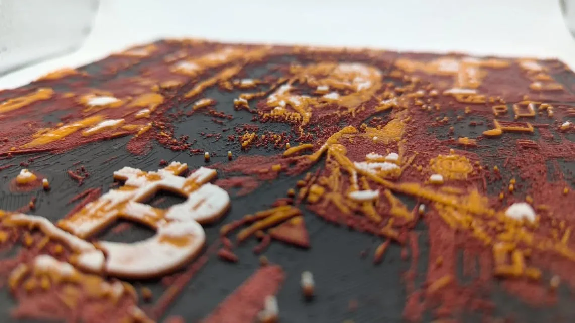 D-CENTRAL.TECH Rick’s Bitcoin Awakening 3D Painting | Post-Apocalyptic Crypto Art for Bitcoin Enthusiasts | Framed & Wall Mountable | Unique Home & Office Decor, Red/Orange/Black - Image 3