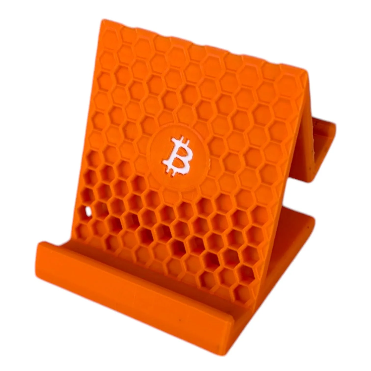 D-Central.TECH X GOBRRR.ME Bitcoin Phone Holder | Stylish & Functional Honeycomb Design | 3D-Printed Durable Stand for Home or Office front view