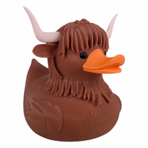 Highland Cow Duck Figurine - Collectible Dashboard Duck for Cars & Jeeps - Funny Rubber Duck Alternative for Duck Duck Jeep Trend - Unique Cow Duck Décor for Cruise Ship Hiding – 3D Printed in Canada - Image 2
