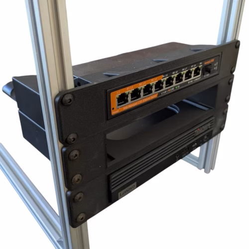 10-Inch Rack Mount for Lenovo ThinkCentre M910 and Network Switch – Modular 3D Printed Server Bracket – 3D Printed in Canada