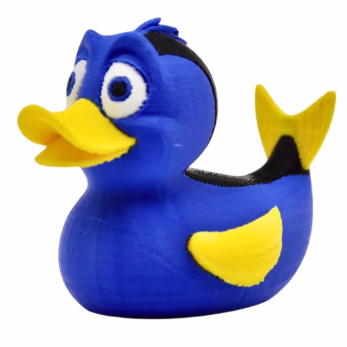 Blue Fish Duck Collectible Figurine – Cute Cartoon Style Bath Companion for Display or Desk Décor – 3D Printed in Canada