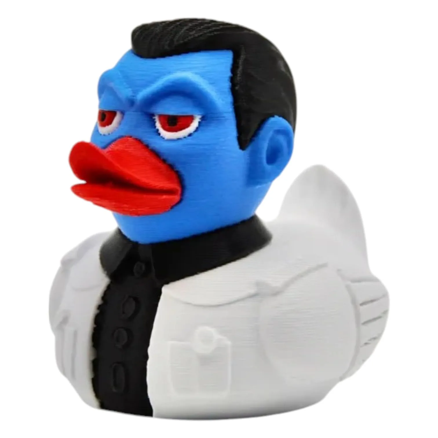 Blue Villain Duck Figurine – Sci-Fi Inspired Collectible Rubber Duck Parody Gift for Fans and Geeks – 3D Printed in Canada front view