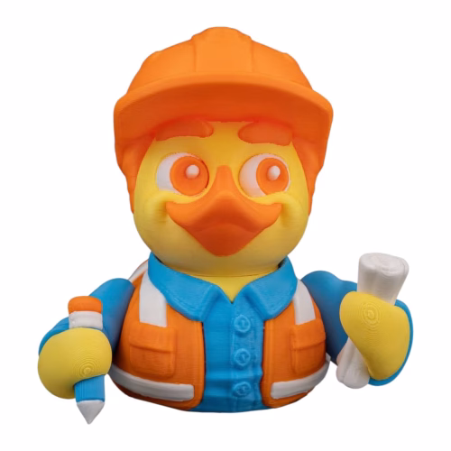 Duckgineer (Male) Figurine – Construction-Themed Car Dashboard & Desk Decor – Engineering Collectible – 3D Printed in Canada