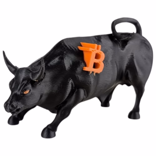 Bitcoin Bull Figurine | 3D Printed Charging Bull Statue with Bitcoin Logo | Crypto Trader & Investor Desk Decor | Wall Street Bull for Office, Home & Trading Setup
