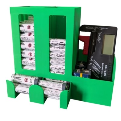 AA and AAA Battery Organizer with Tester – Battery Storage Rack for 30+ Batteries, Vertical Holder with Test Compartment – 3D Printed in Canada