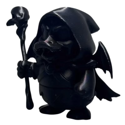Warlock Duck Figurine – Dark Wizard Duck with Skull Staff and Bat Wings – Gothic Fantasy Collectible for Gamers & Geeks – 3D Printed in Canada