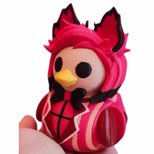 Crimson Broadcaster Duck Figurine – Fox Ears, Retro Suit, Mischievous Charm – Ducks for Jeeps, Collectible Shelf Décor – 3D Printed in Canada