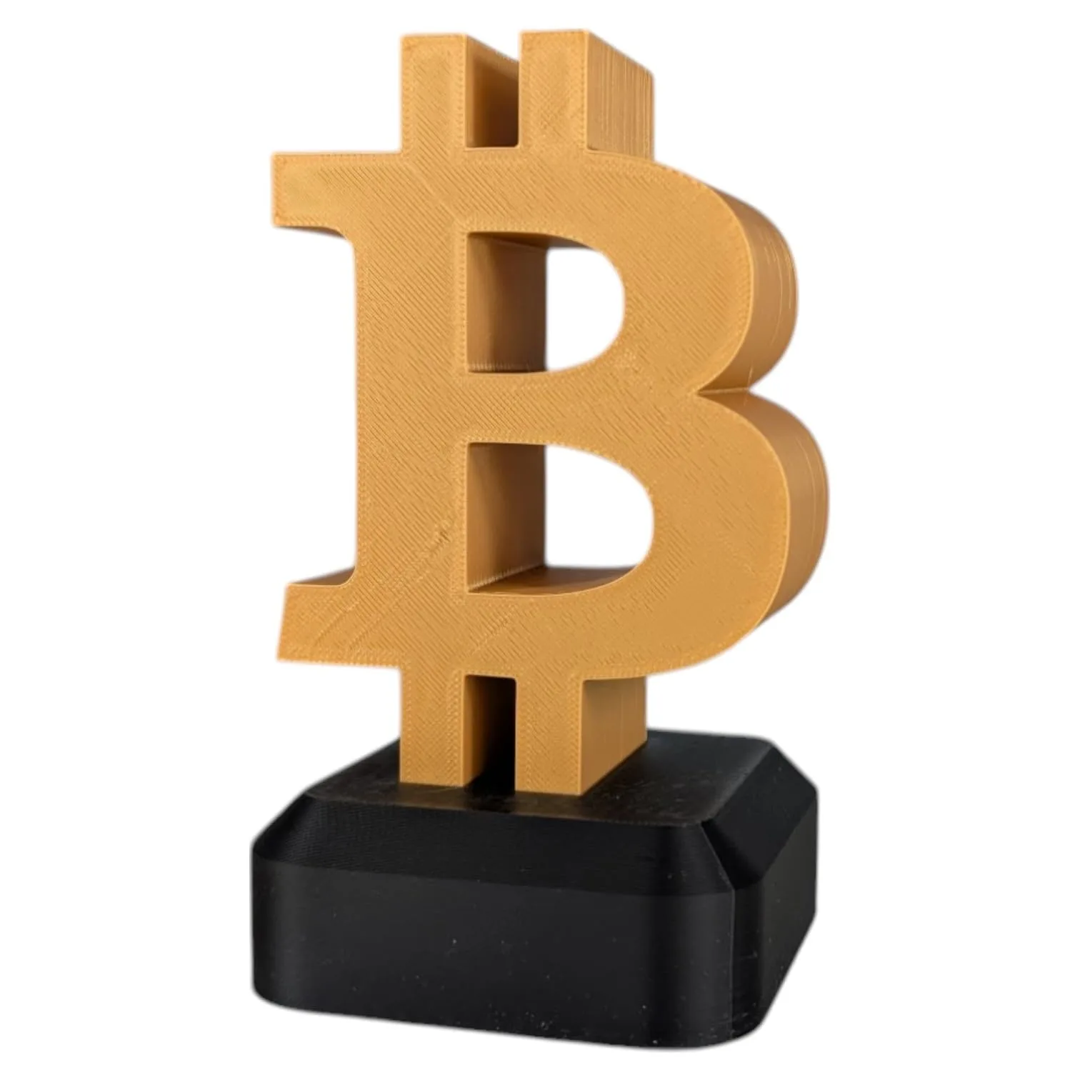 Bitcoin Desk Logo | 3D Freestanding Bitcoin Symbol | Crypto Office & Home Decor | Stylish Gold & Black Bitcoin Statue front view