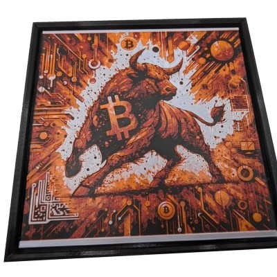 Generic D-CENTRAL.TECH The Bitcoin Bull 3D Painting - Bitcoin Art - Stunning Crypto Decor for Enthusiasts - Perfect Bitcoin Gift for Home and Office, Red/Orange/White