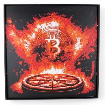 Bitcoin Pizza Painting | Fun Bitcoin Art for Crypto Enthusiasts | Premium PLA Filament | Framed & Wall Mountable | Unique Home & Office Decor
