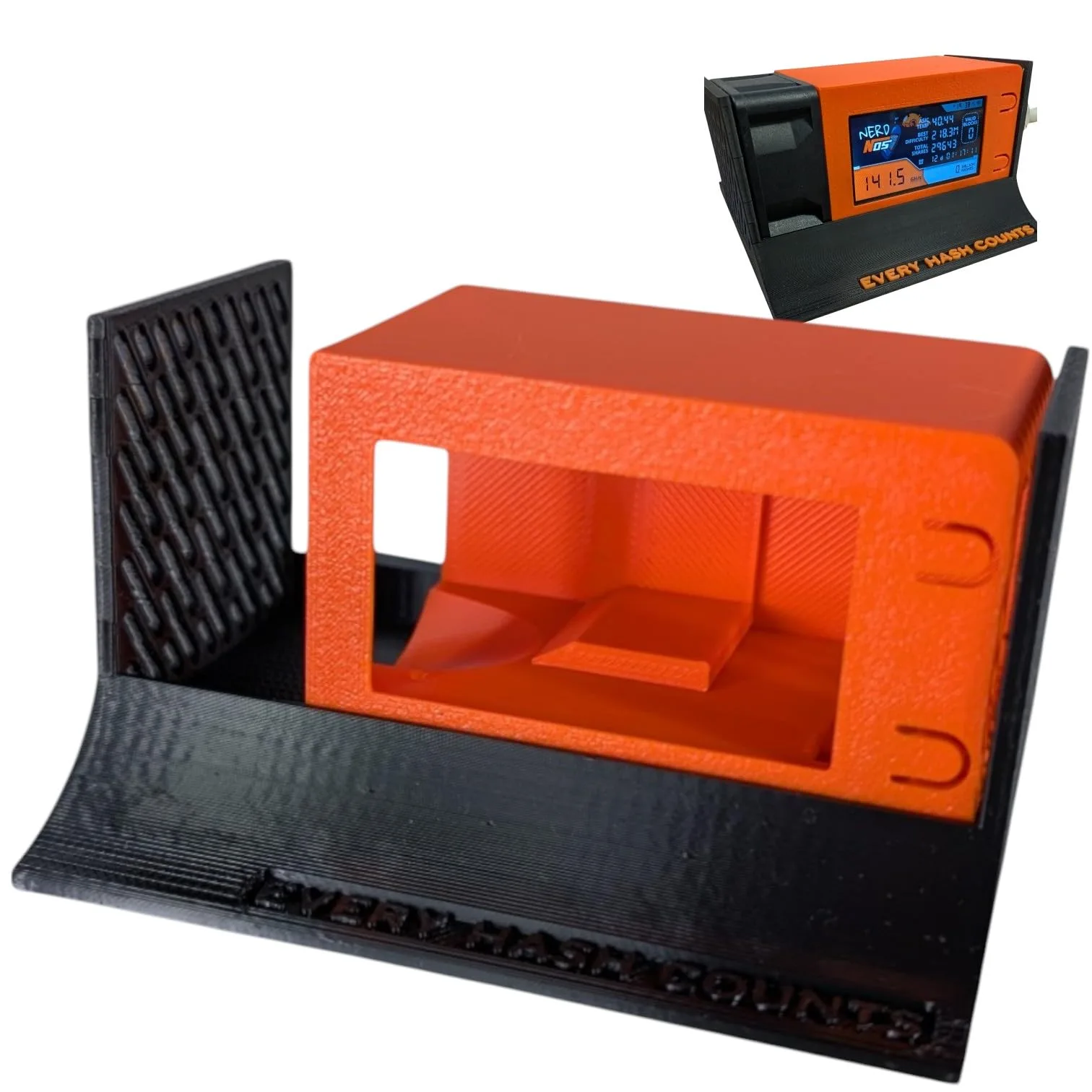 Nerdminer NerdNOS Modern Case – Performance-Driven Bitcoin Solo Miner Case – Optimized Airflow with 4020 fan front view