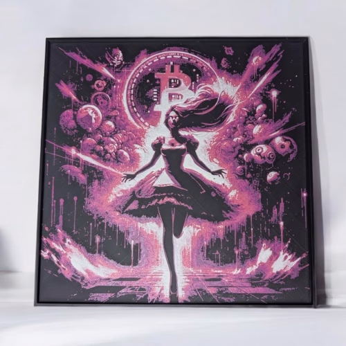Generic D-CENTRAL.TECH The Bitcoin Alice 3D Painting - Bitcoin Art - Unique Crypto Decor for Enthusiasts - Perfect Bitcoin Gift for Home and Office, Red/Orange/White