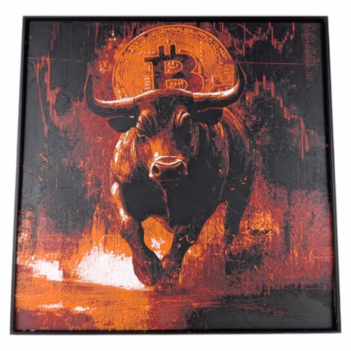 Bitcoin Charging Bull 3D Painting | Unique Cryptocurrency Collector’s Piece | Premium PLA Filament | Framed & Wall Mountable | Unique Home & Office Decor