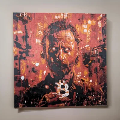 D-CENTRAL.TECH Rick’s Bitcoin Awakening 3D Painting | Post-Apocalyptic Crypto Art for Bitcoin Enthusiasts | Framed & Wall Mountable | Unique Home & Office Decor, Red/Orange/Black