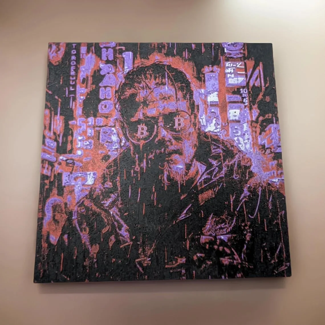 D-CENTRAL.TECH Sons of Bitcoin 3D Painting | Edgy Crypto Art Inspired by SoA TV Show | Framed & Wall Mountable | Unique Home & Office Decor, Gritty Purple/Red/Black front view