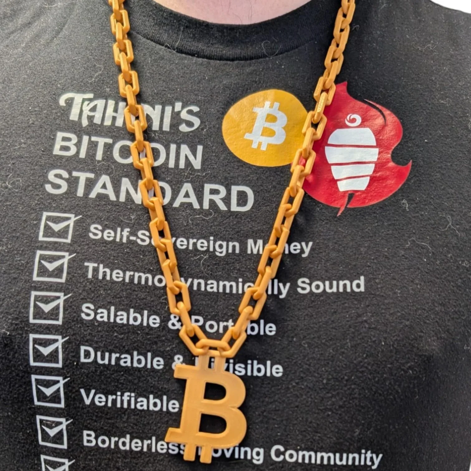 Bitcoin Block-Chain Necklace, Gold PLA Crypto Pendant, Sustainable BTC Jewelry Gift for HODLers & Blockchain Enthusiasts - Image 2