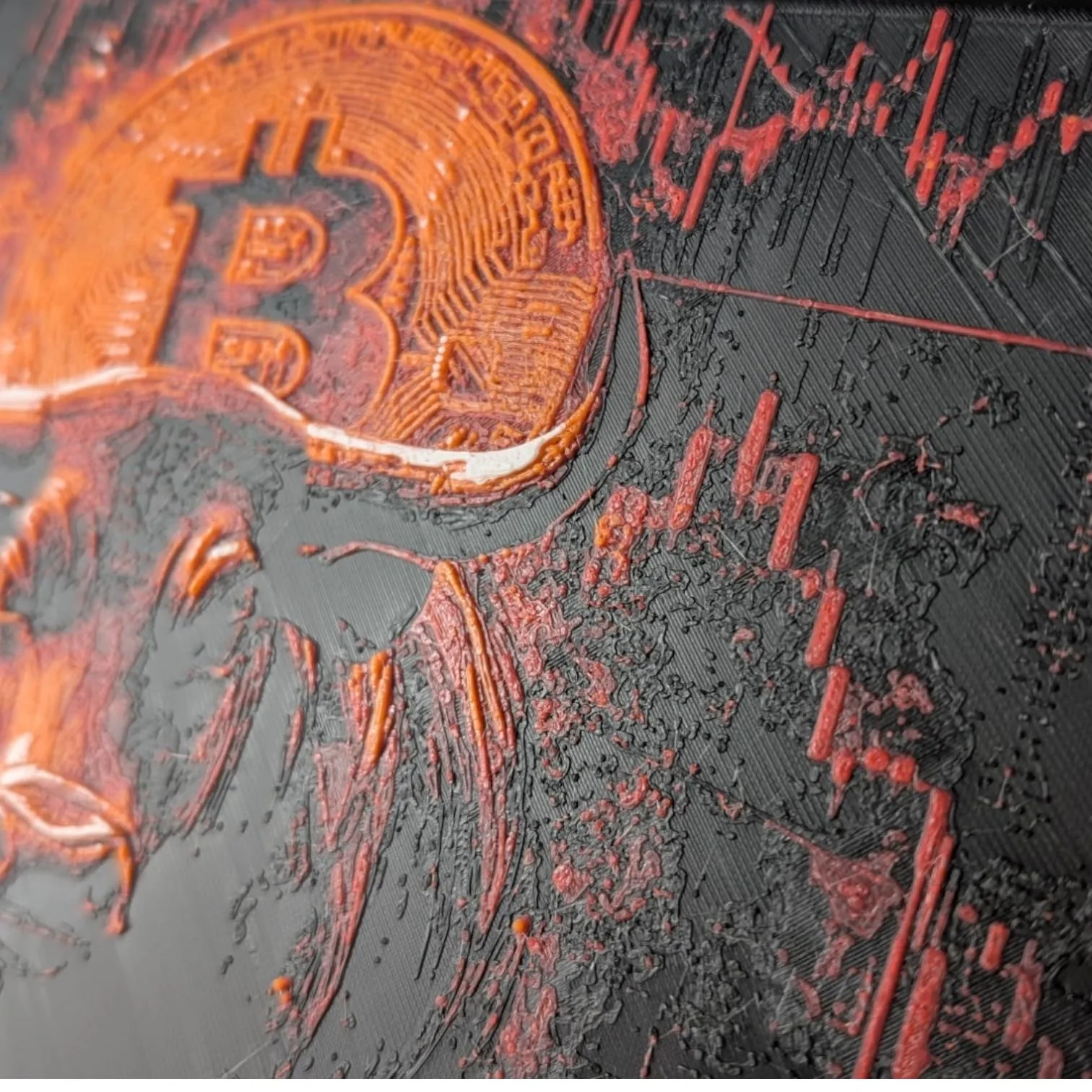 Bitcoin Charging Bull 3D Painting | Unique Cryptocurrency Collector’s Piece | Premium PLA Filament | Framed & Wall Mountable | Unique Home & Office Decor - Image 3