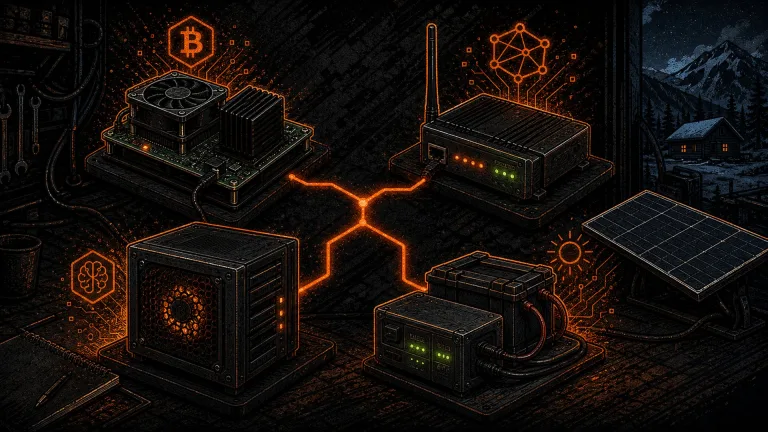 The Sovereign Stack, One Map: Bitcoin + Mesh + Local AI + Renewable Energy