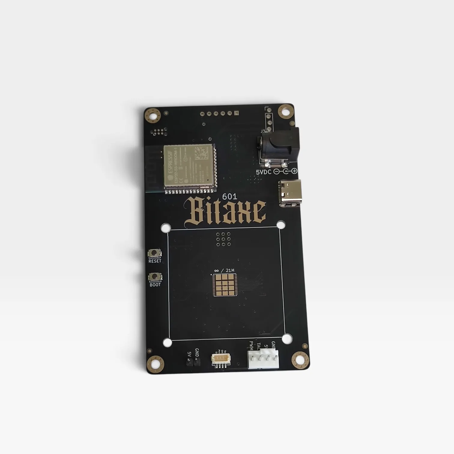 Pre-assembled Bitaxe Gamma 601 PCB without the BM1370 ASIC chip, offered by D-Central Tech